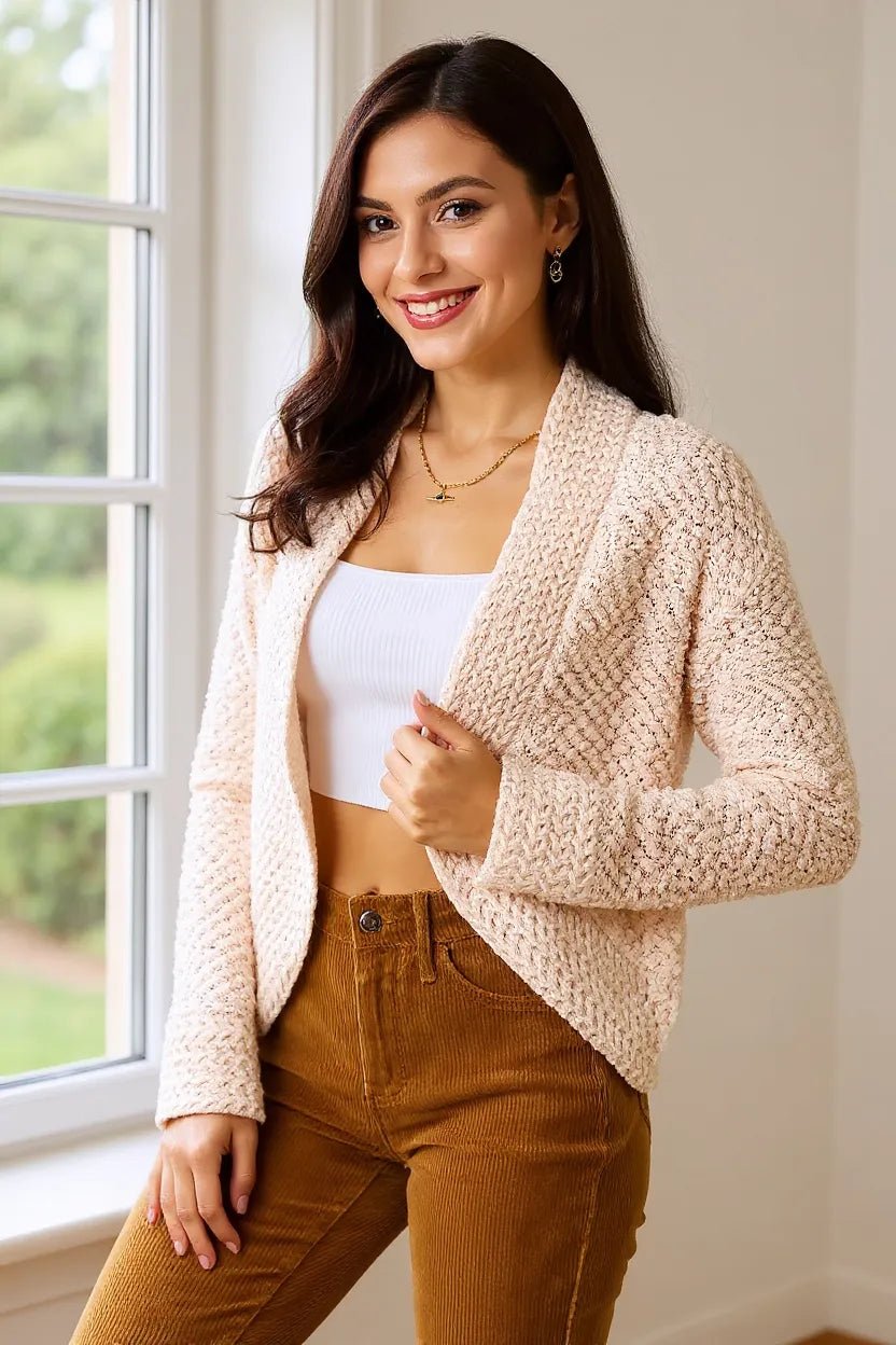 Double Take Open Front Long Sleeve Cardigan - Trendy Tops/ Sweaters & Cradignas in Cream for Women | The802Gypsy