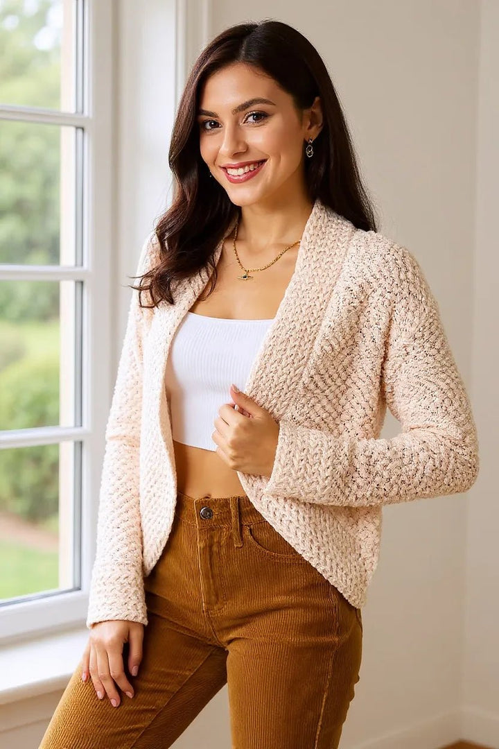 Double Take Open Front Long Sleeve Cardigan - Trendy Tops/ Sweaters & Cradignas in Cream for Women | The802Gypsy