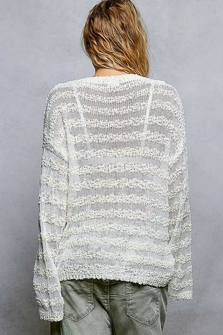 POL Stripe Pattern V - Neck Long Sleeve Knit Top - Trendy Tops/ Sweaters & Cradignas in OFF WHITE for Women | The802Gypsy