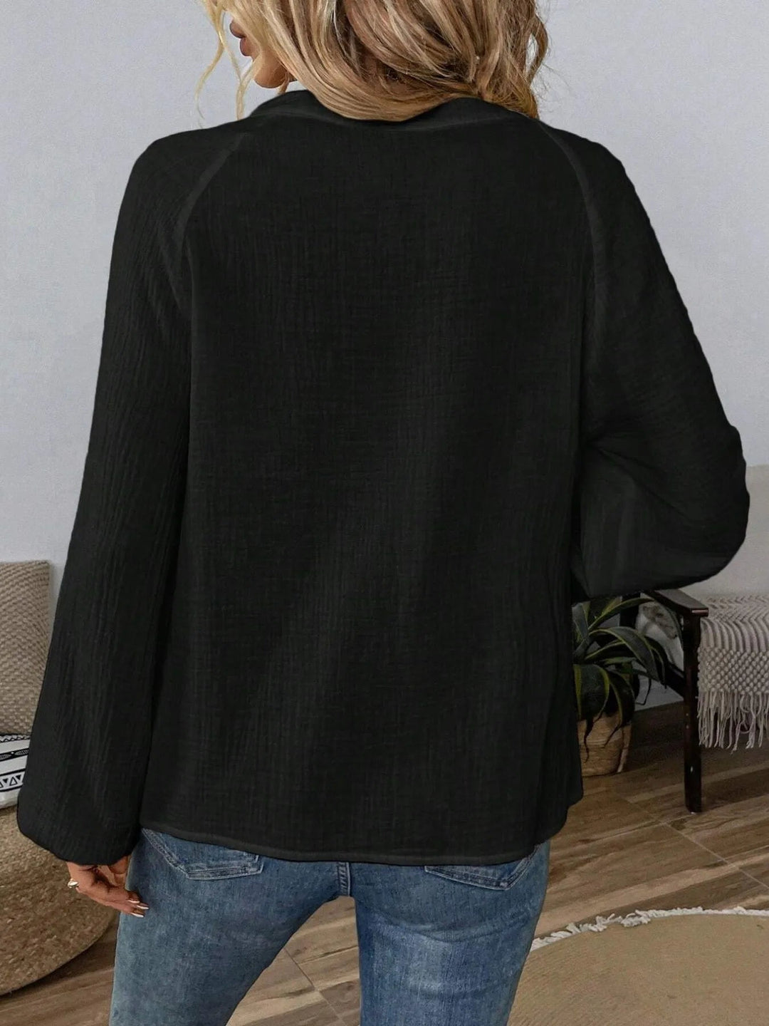 Paisley Pattern Notched Cotton Long Sleeve Blouse - Trendy Tops/Blouses & Shirts in Black for Women | The802Gypsy