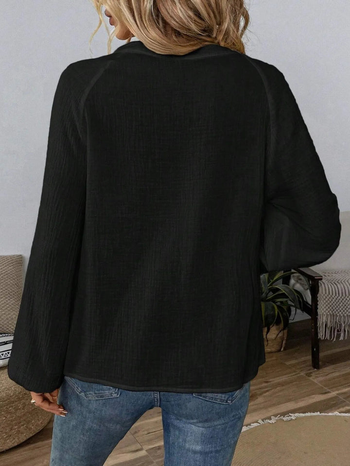 Paisley Pattern Notched Cotton Long Sleeve Blouse - Trendy Tops/Blouses & Shirts in Black for Women | The802Gypsy