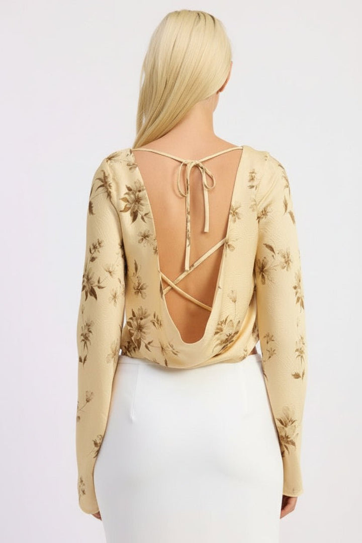 Cowl Neck Long Sleeve Blouse - Trendy Tops/Blouses & Shirts in BUTTER YELLOW PRINT for Women | The802Gypsy