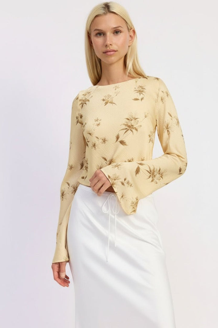 Cowl Neck Long Sleeve Blouse - Trendy Tops/Blouses & Shirts in BUTTER YELLOW PRINT for Women | The802Gypsy