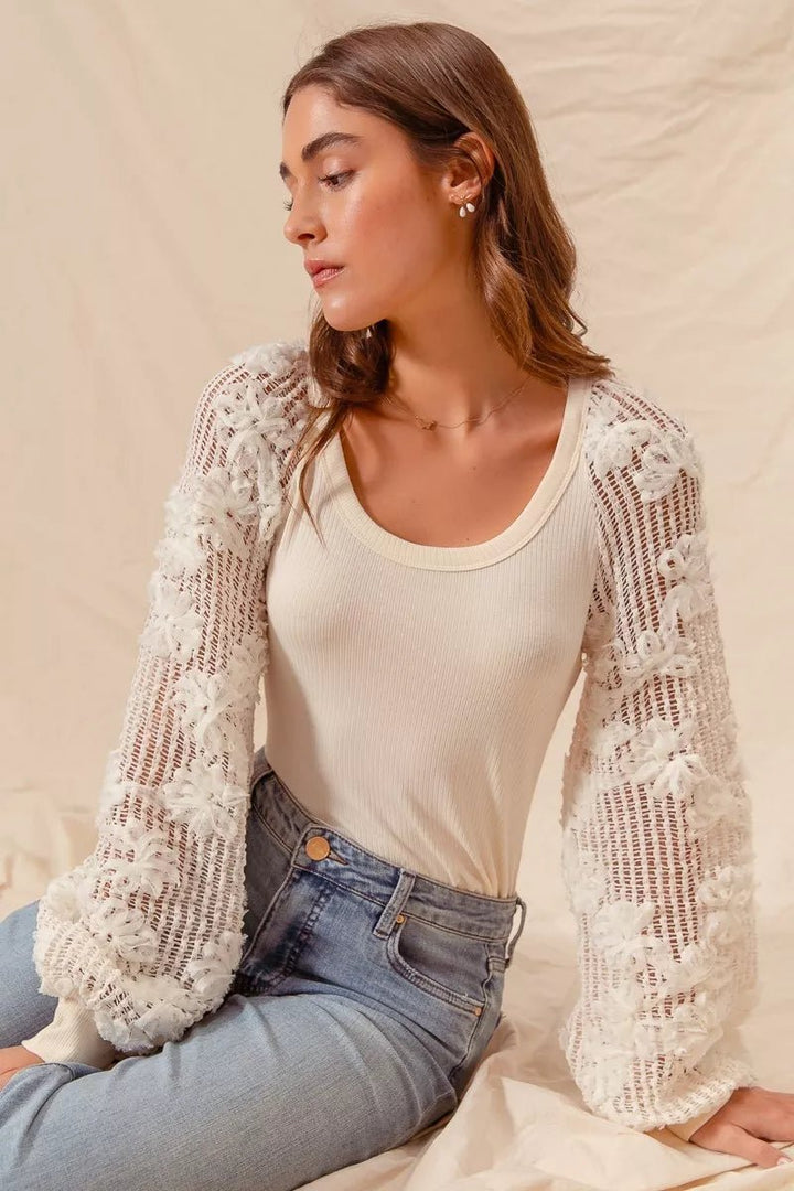 SO ME Lace Balloon Sleeve Rib Knit Top - Trendy Tops/Blouses & Shirts in IVORY for Women | The802Gypsy
