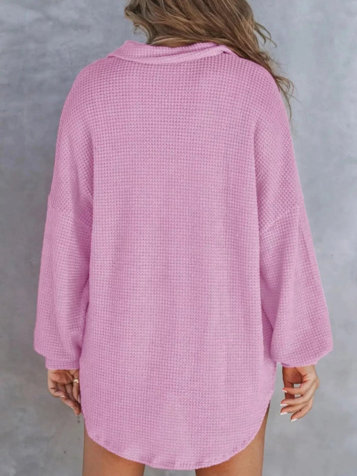 Waffle Knit Button Detail Blouse - Trendy Tops/Blouses & Shirts in Light Purple for Women | The802Gypsy