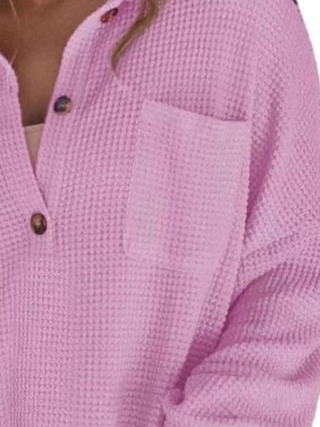 Waffle Knit Button Detail Blouse - Trendy Tops/Blouses & Shirts in Light Purple for Women | The802Gypsy
