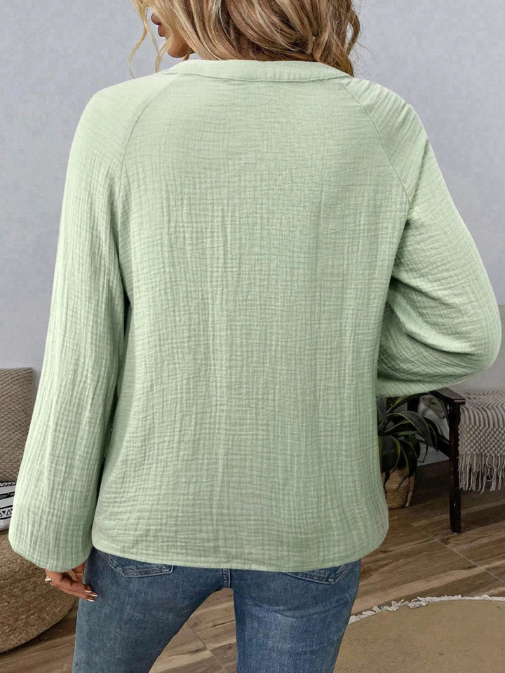 Paisley Pattern Notched Cotton Long Sleeve Blouse - Trendy Tops/Blouses & Shirts in Matcha Green for Women | The802Gypsy