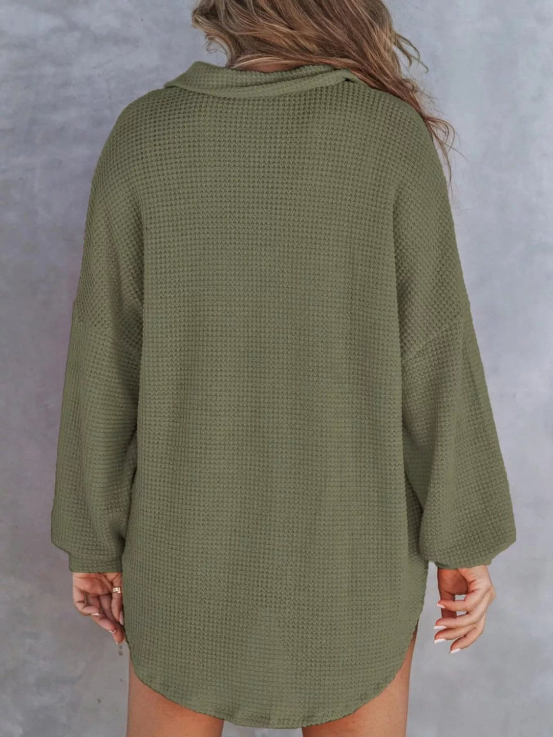 Waffle Knit Button Detail Blouse - Trendy Tops/Blouses & Shirts in Moss for Women | The802Gypsy