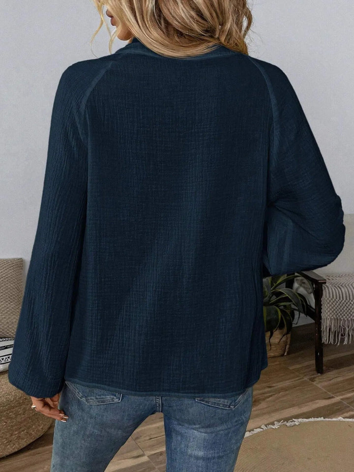 Paisley Pattern Notched Cotton Long Sleeve Blouse - Trendy Tops/Blouses & Shirts in Navy Blue for Women | The802Gypsy