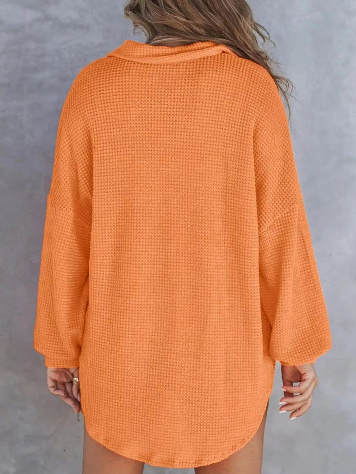 Waffle Knit Button Detail Blouse - Trendy Tops/Blouses & Shirts in Orange for Women | The802Gypsy