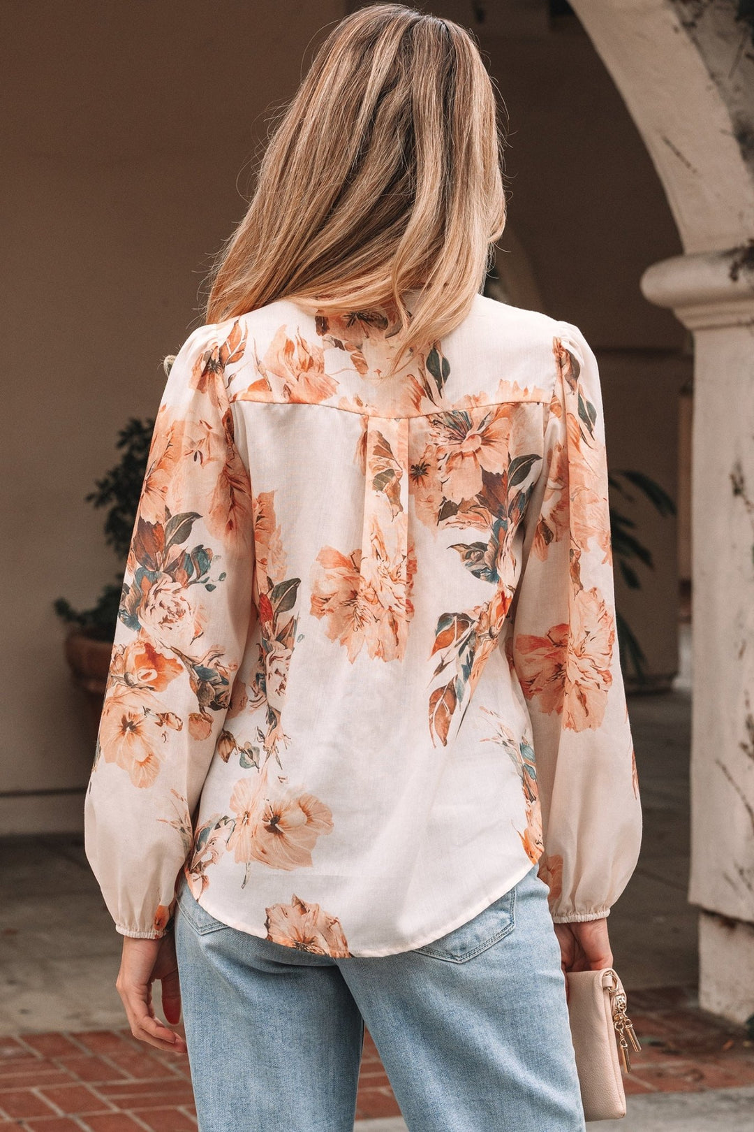 Floral Puff Sleeve Lightweight Blouse - Trendy Tops/Blouses & Shirts in Orange for Women | The802Gypsy