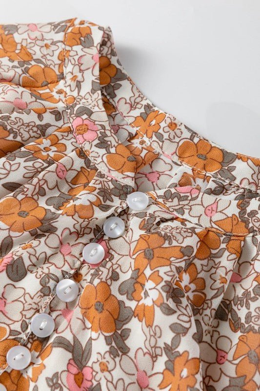 JUNIPER BLVD Floral Boho Long Puff Sleeve Buttoned Shirt - Trendy Tops/Blouses & Shirts in Orange for Women | The802Gypsy