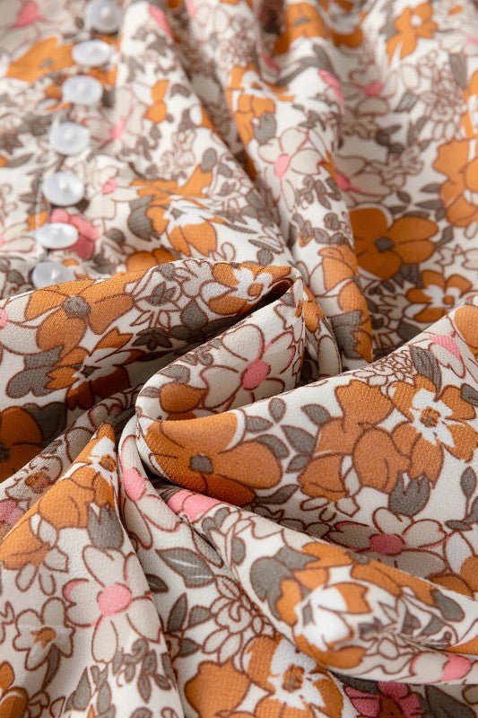 JUNIPER BLVD Floral Boho Long Puff Sleeve Buttoned Shirt - Trendy Tops/Blouses & Shirts in Orange for Women | The802Gypsy