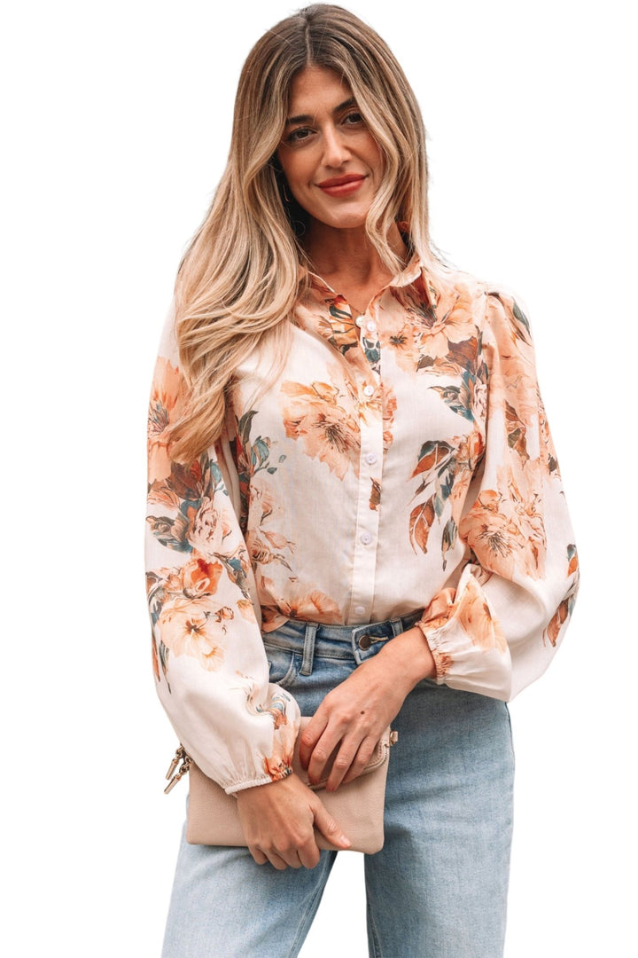 Floral Puff Sleeve Lightweight Blouse - Trendy Tops/Blouses & Shirts in Orange for Women | The802Gypsy