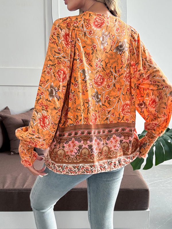 Floral Paisley Tie - Neck Blouse - Trendy Tops/Blouses & Shirts in Orange for Women | The802Gypsy