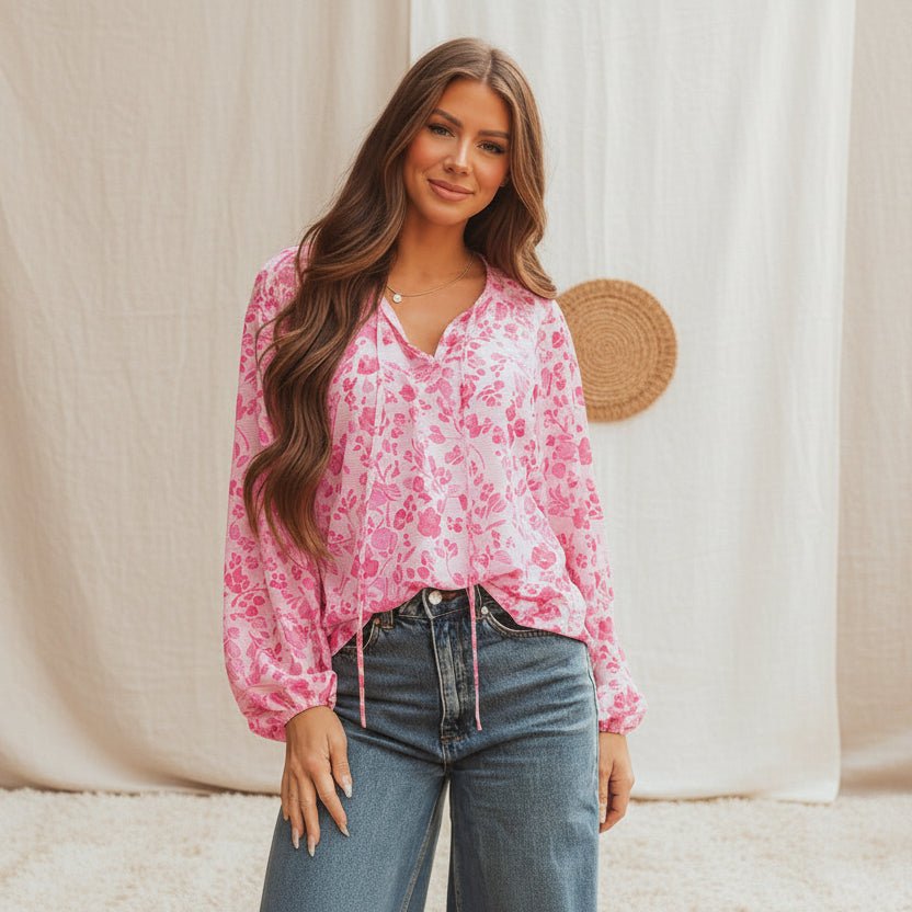 JUNIPER BLVD Pink Floral Lightweight Blouse - Trendy Tops/Blouses & Shirts in Pink for Women | The802Gypsy