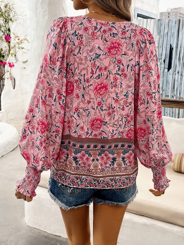 Floral Paisley Tie - Neck Blouse - Trendy Tops/Blouses & Shirts in Pink for Women | The802Gypsy