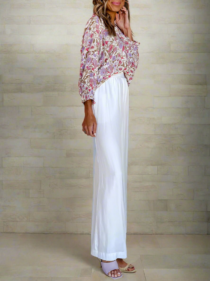 Soft Floral V - neck Long - sleeved Blouse - Trendy Tops/Blouses & Shirts in Pink for Women | The802Gypsy