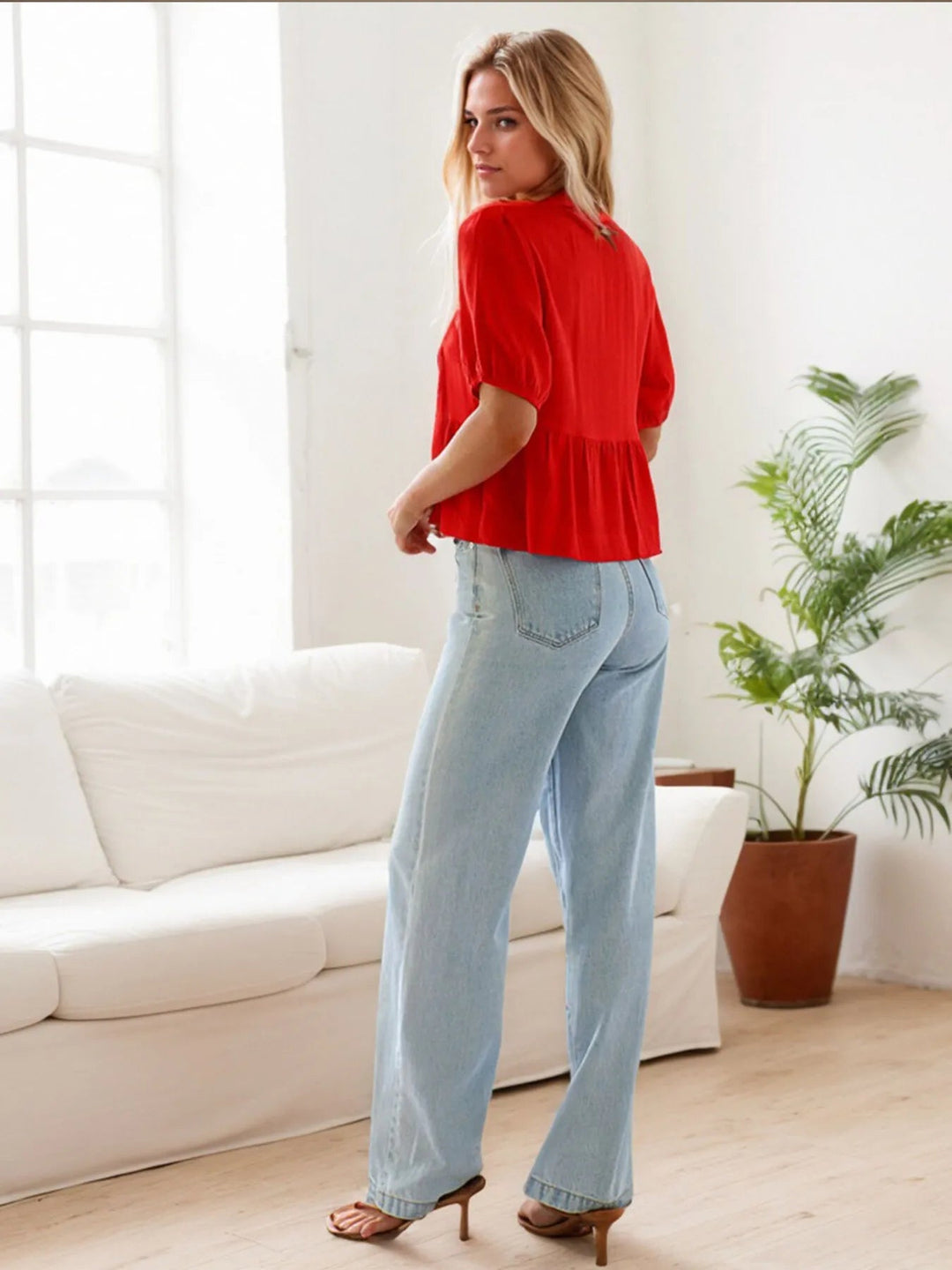 Red Tie Front Short Sleeve Blouse - Trendy Tops/Blouses & Shirts in Red for Women | The802Gypsy