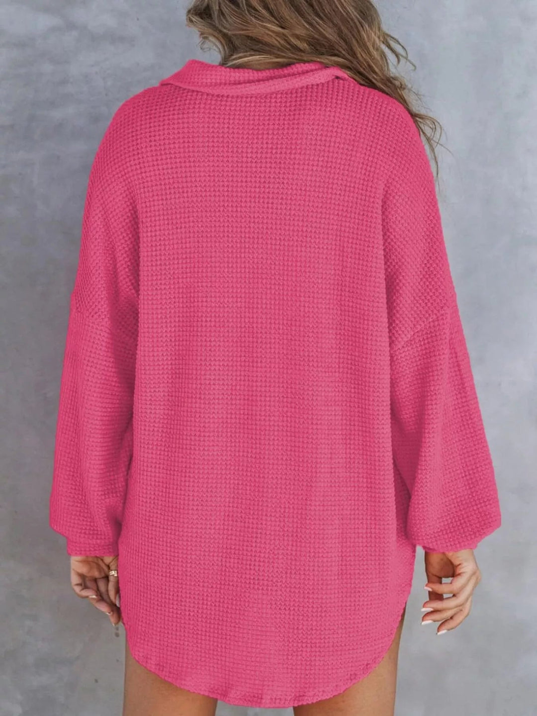 Waffle Knit Button Detail Blouse - Trendy Tops/Blouses & Shirts in Rose Red for Women | The802Gypsy