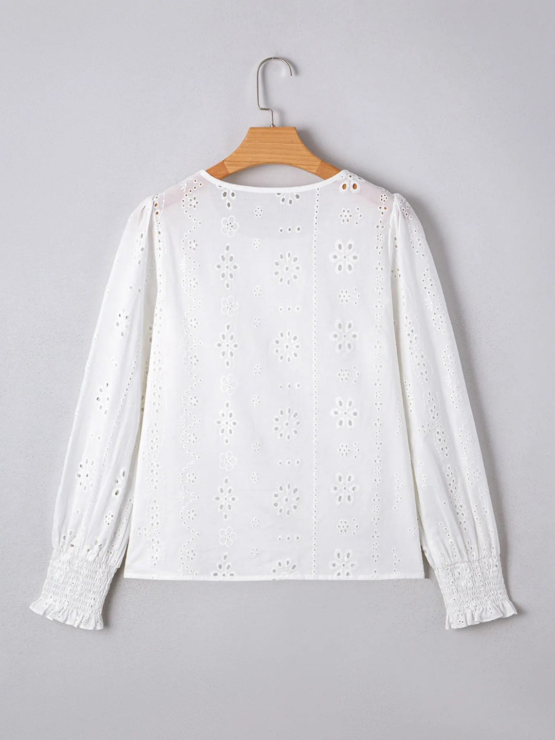Eyelet Long Sleeve Cotton Blouse with Elastic Cuffs - Trendy Tops/Blouses & Shirts in White for Women | The802Gypsy