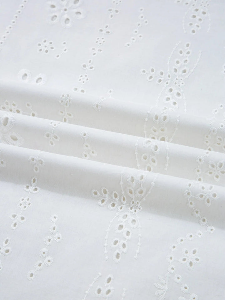 Eyelet Long Sleeve Cotton Blouse with Elastic Cuffs - Trendy Tops/Blouses & Shirts in White for Women | The802Gypsy