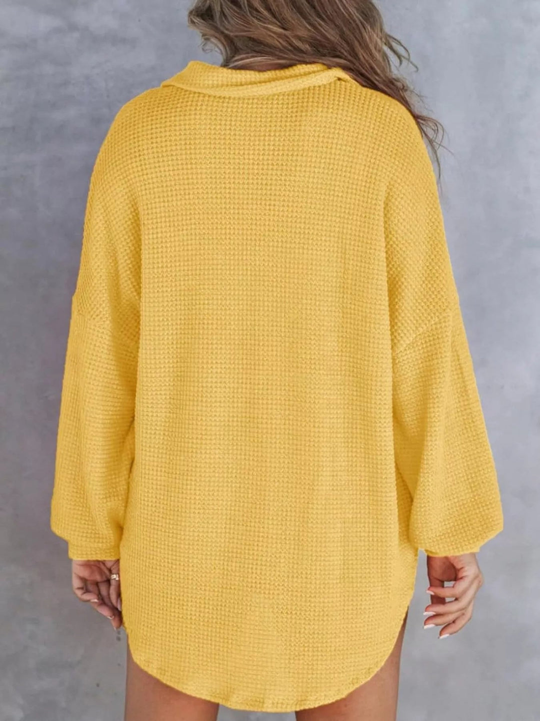 Waffle Knit Button Detail Blouse - Trendy Tops/Blouses & Shirts in Yellow for Women | The802Gypsy