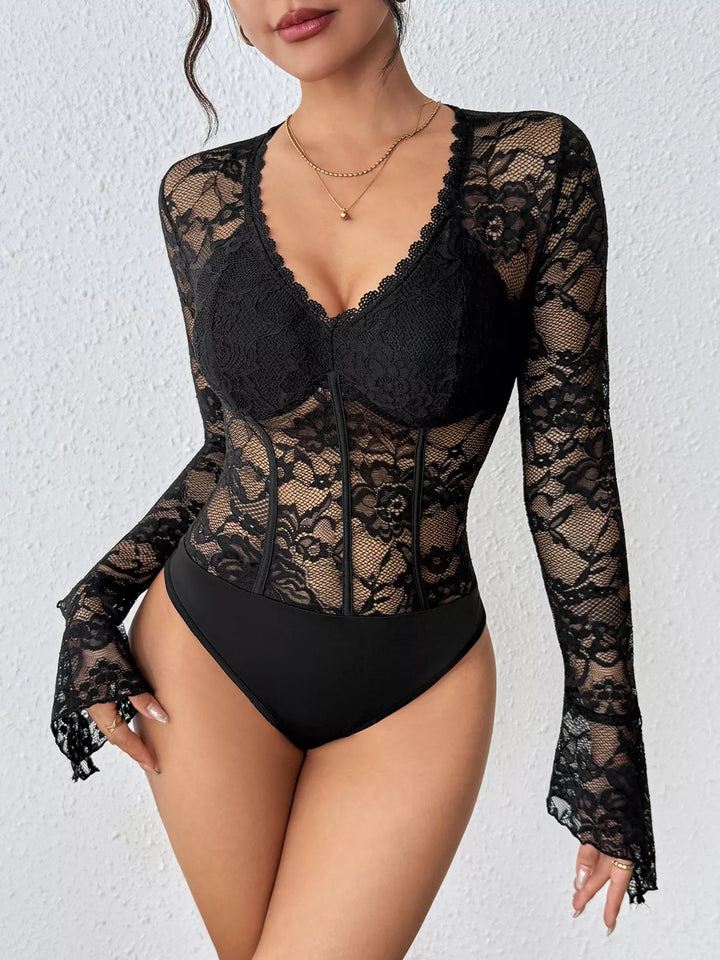 Lace Long Sleeve Bodysuit - Trendy Tops/Bodysuits in Black for Women | The802Gypsy