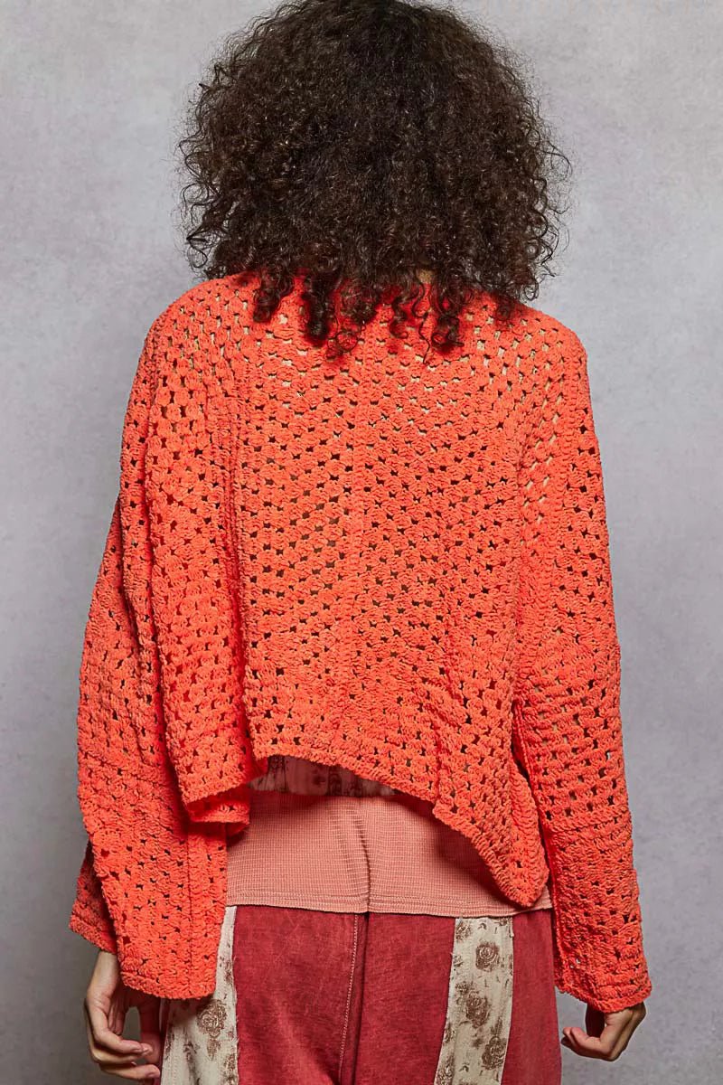 POL Crochet Open Front Cardigan - Trendy Tops/Cardigan in NEON ORANGE for Women | The802Gypsy