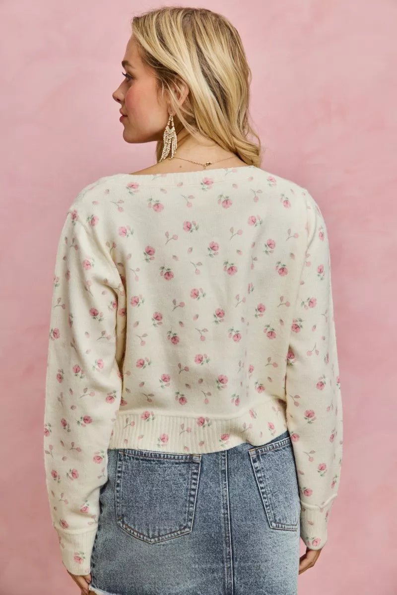 SO ME Floral Print Button Down Sweater Cardigan - Trendy Tops/Cardigans in BLUSH for Women | The802Gypsy