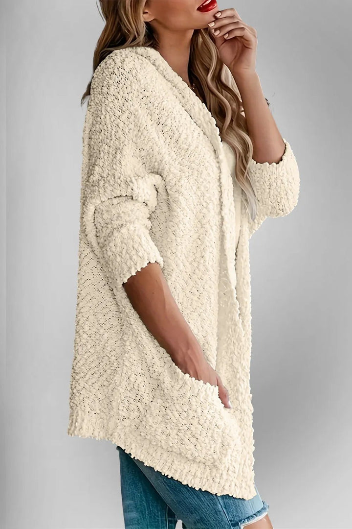 Double Take Pocketed Open Front Long Sleeve Cardigan - Trendy Tops/Cardigans in Cream for Women | The802Gypsy