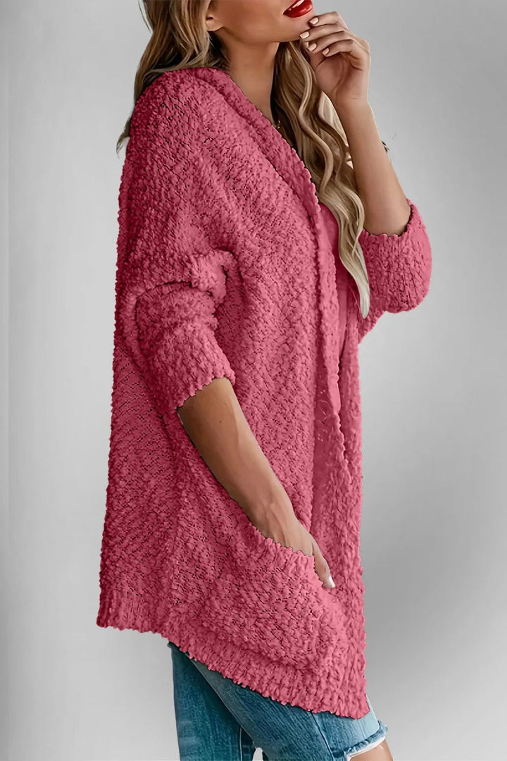 Double Take Pocketed Open Front Long Sleeve Cardigan - Trendy Tops/Cardigans in Deep Rose for Women | The802Gypsy