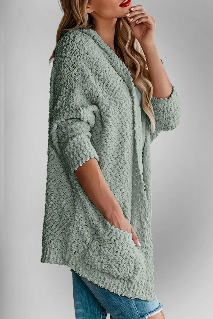Double Take Pocketed Open Front Long Sleeve Cardigan - Trendy Tops/Cardigans in Gum Leaf for Women | The802Gypsy