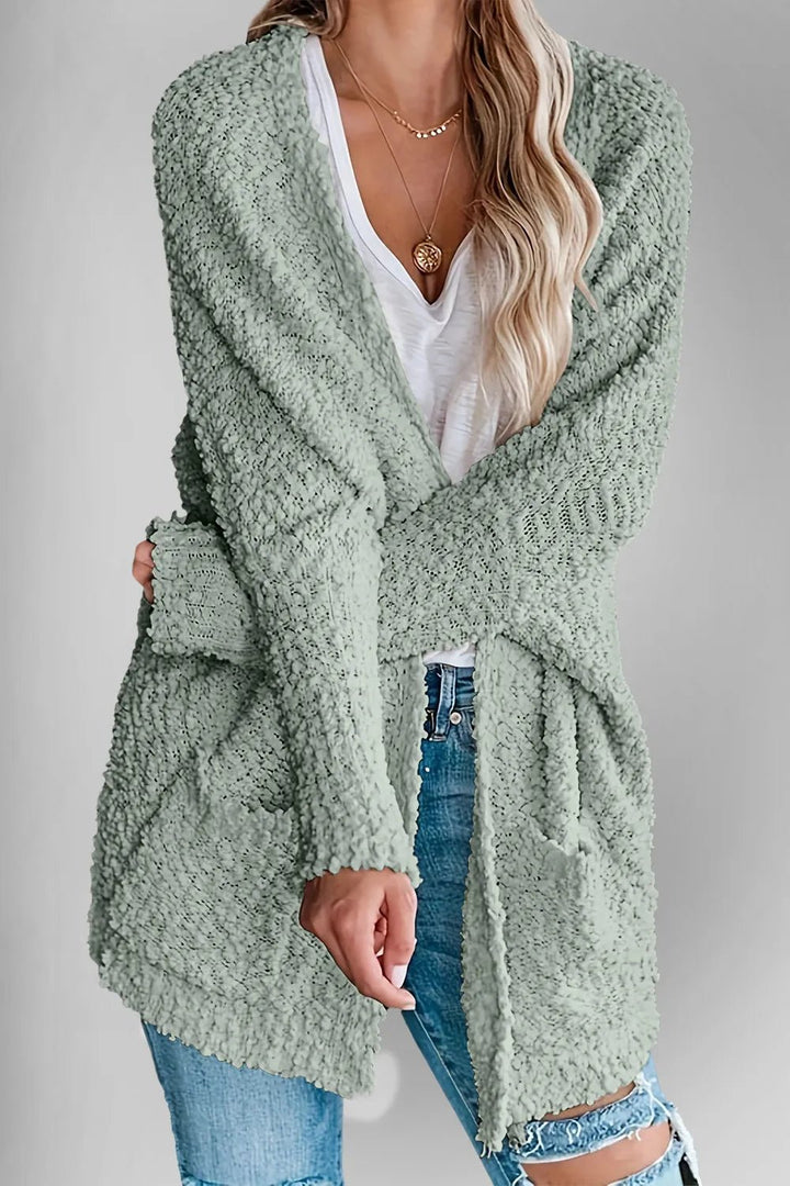 Double Take Pocketed Open Front Long Sleeve Cardigan - Trendy Tops/Cardigans in White for Women | The802Gypsy