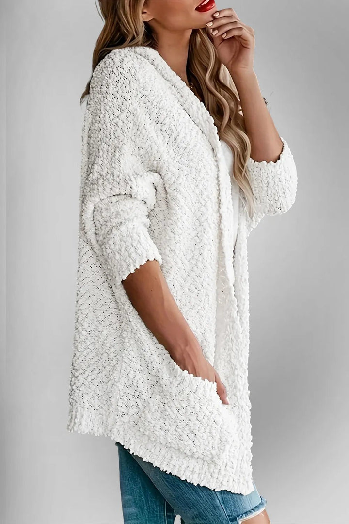 Double Take Pocketed Open Front Long Sleeve Cardigan - Trendy Tops/Cardigans in White for Women | The802Gypsy