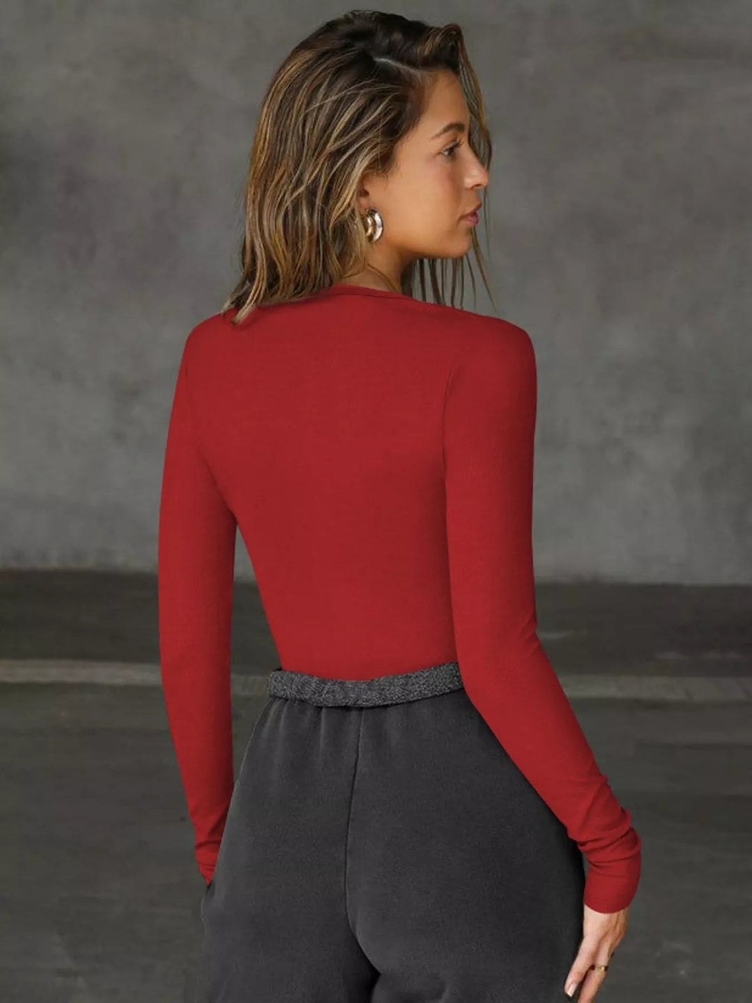 Deep V - Neck Long Sleeve Top - Trendy Tops/Casual Tops in Burgundy for Women | The802Gypsy