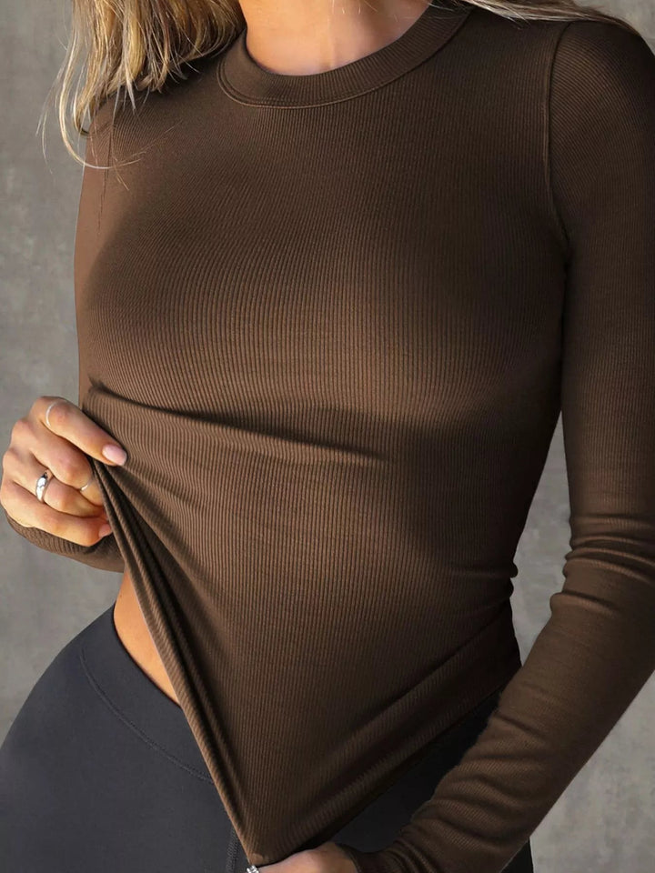 Long Sleeve Ribbed Crop T-Shirt - Trendy Tops/Casual Tops in Coffee Brown for Women | The802Gypsy