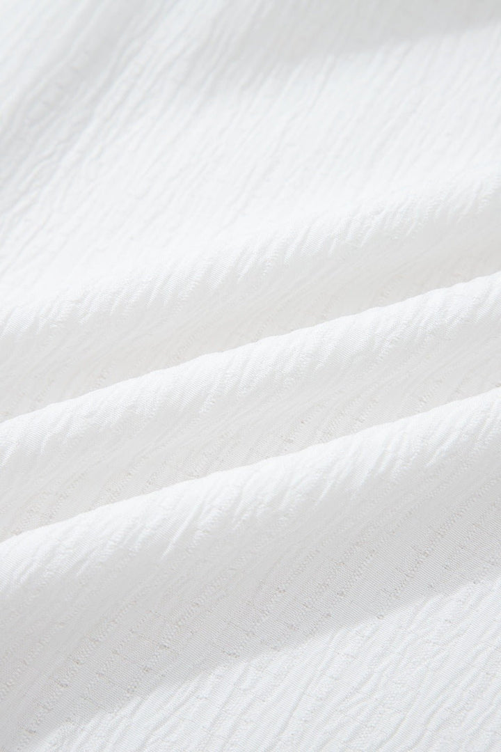 Crinkled Texture Lantern Sleeve Button Down Loose Shirt - Trendy Tops/Casual Tops in White for Women | The802Gypsy