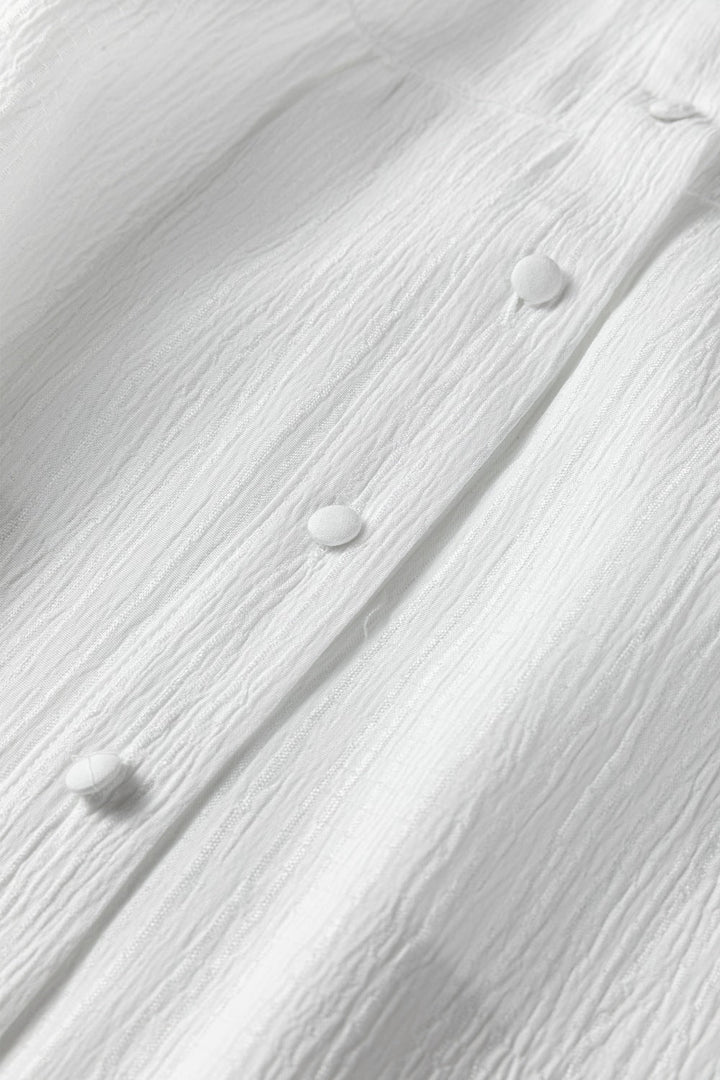 Crinkled Texture Lantern Sleeve Button Down Loose Shirt - Trendy Tops/Casual Tops in White for Women | The802Gypsy