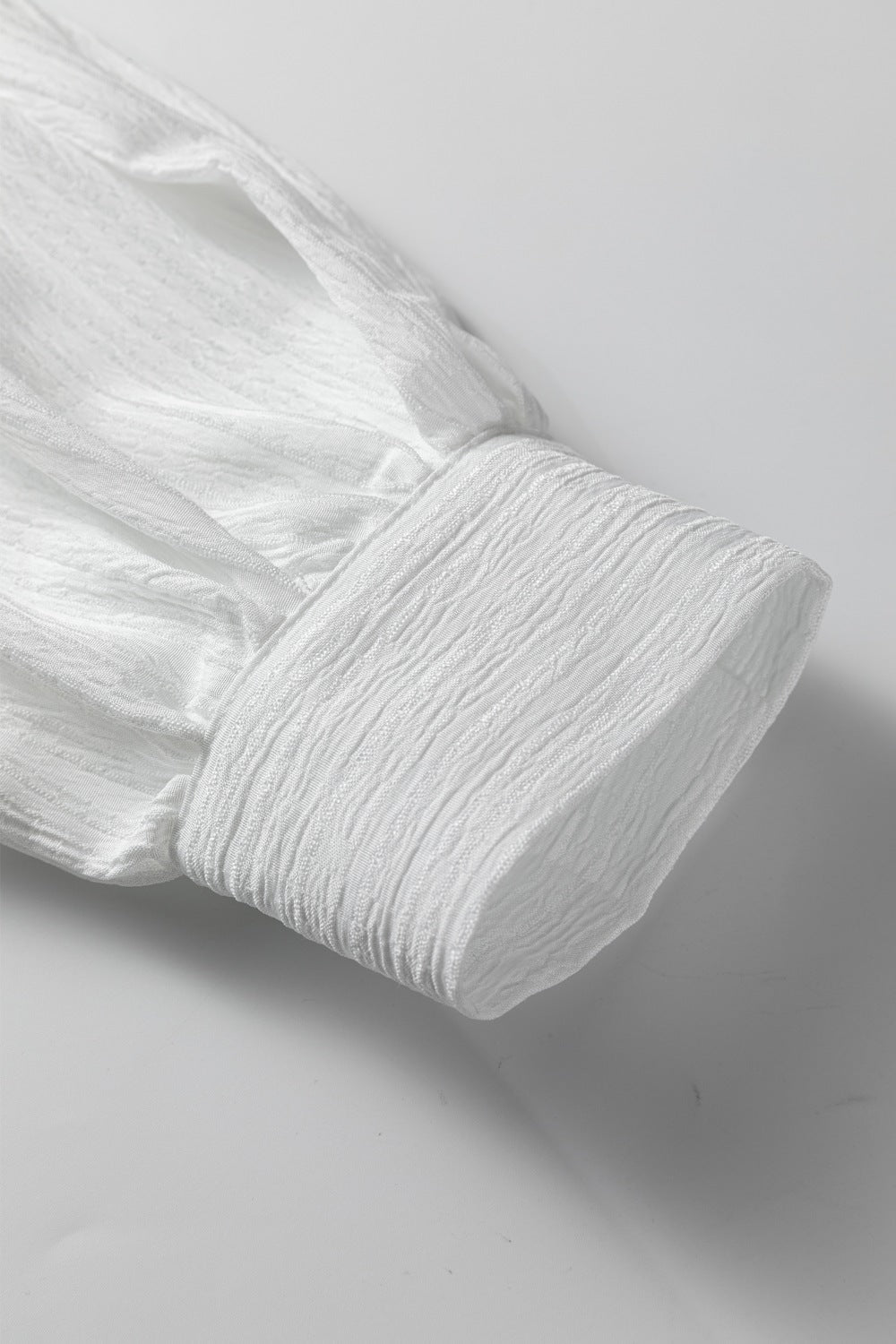 Crinkled Texture Lantern Sleeve Button Down Loose Shirt - Trendy Tops/Casual Tops in White for Women | The802Gypsy