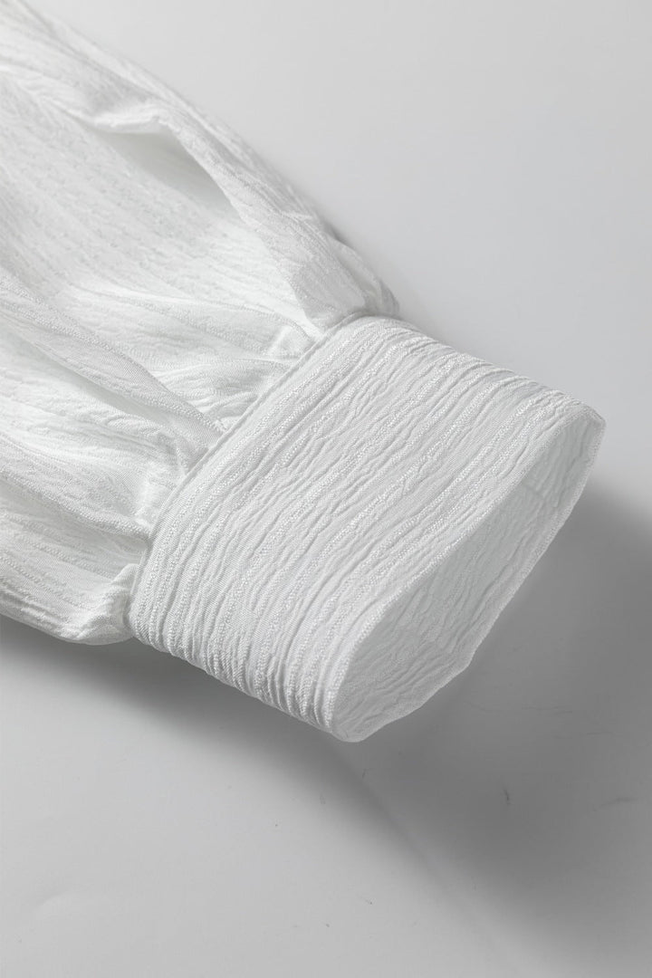 Crinkled Texture Lantern Sleeve Button Down Loose Shirt - Trendy Tops/Casual Tops in White for Women | The802Gypsy