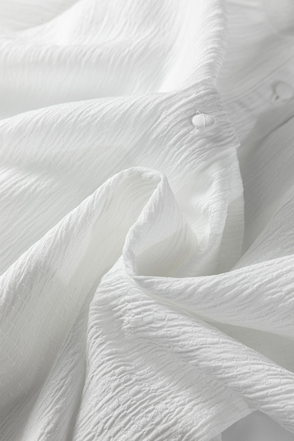 Crinkled Texture Lantern Sleeve Button Down Loose Shirt - Trendy Tops/Casual Tops in White for Women | The802Gypsy