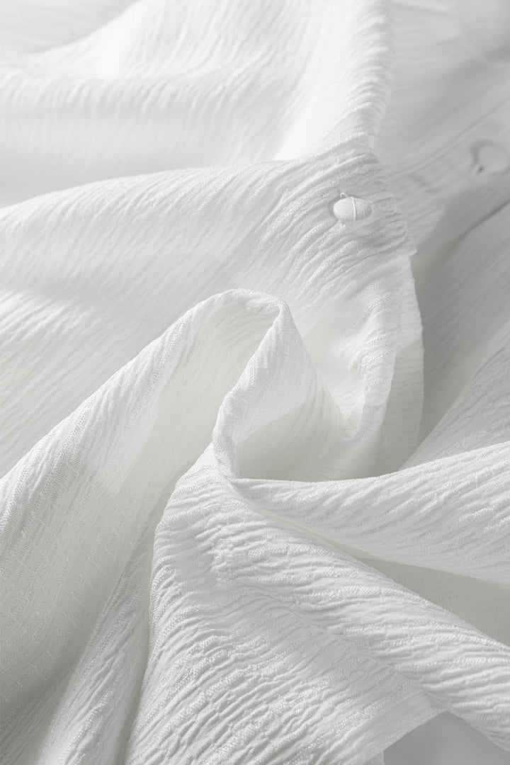 Crinkled Texture Lantern Sleeve Button Down Loose Shirt - Trendy Tops/Casual Tops in White for Women | The802Gypsy