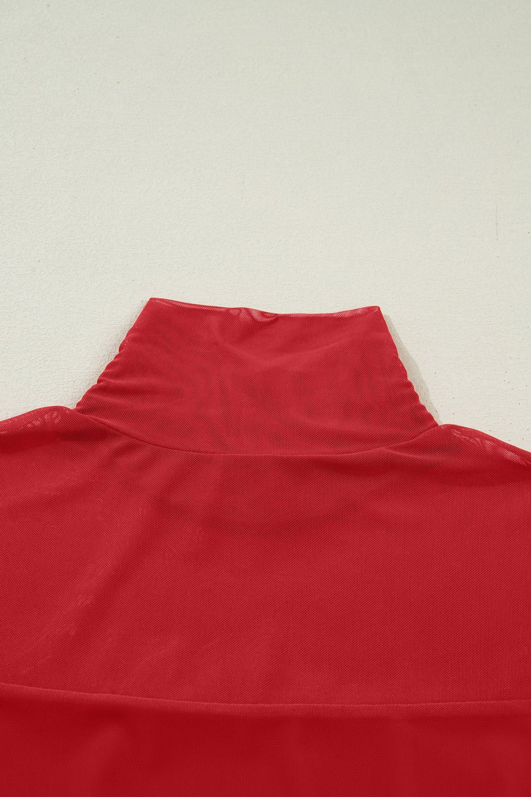 Fiery Red Sheer Mesh Patchwork High Neck Long Sleeve Top - Trendy Tops/Long Sleeve Tops in Black for Women | The802Gypsy