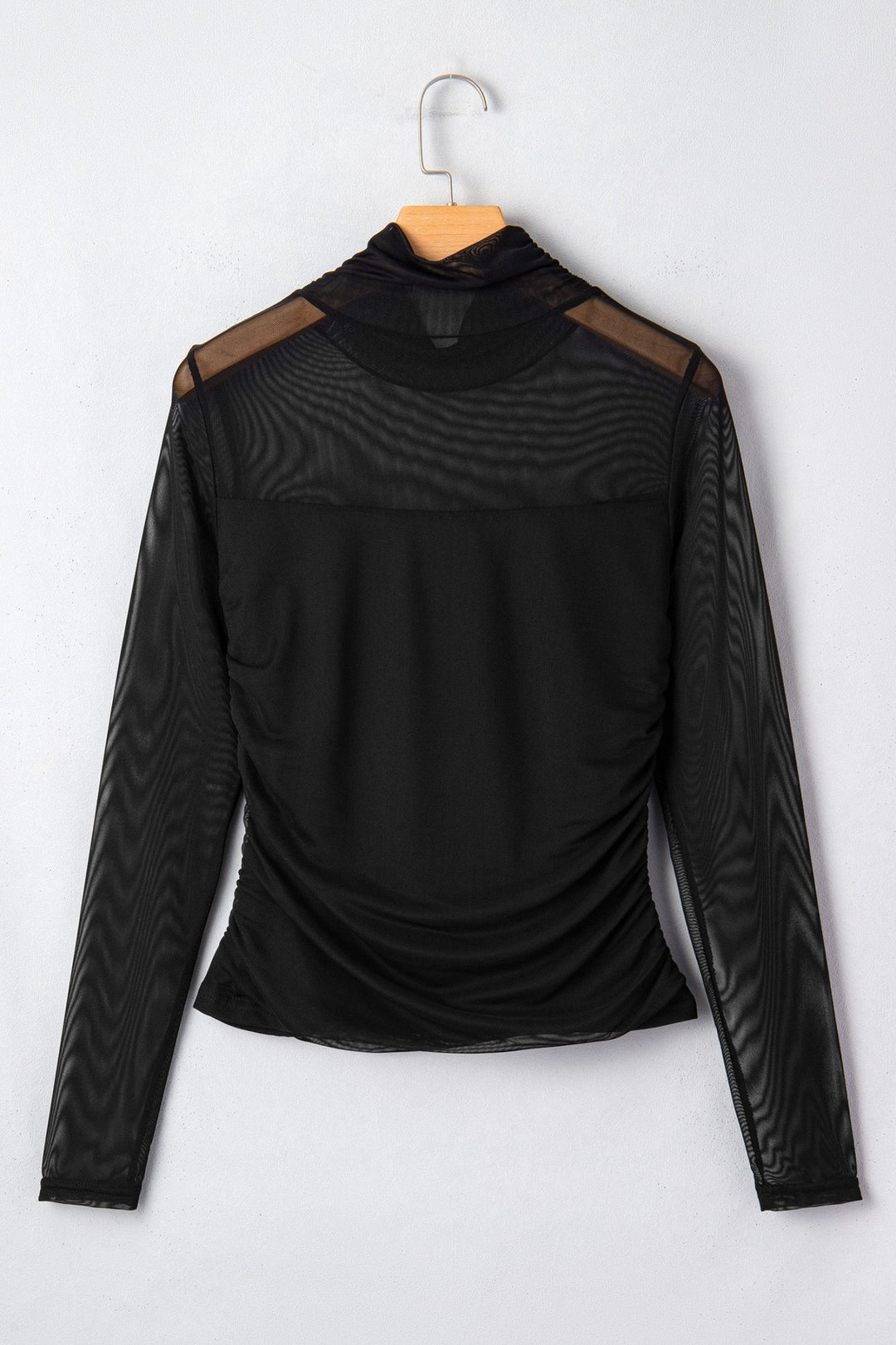 Fiery Red Sheer Mesh Patchwork High Neck Long Sleeve Top - Trendy Tops/Long Sleeve Tops in Black for Women | The802Gypsy