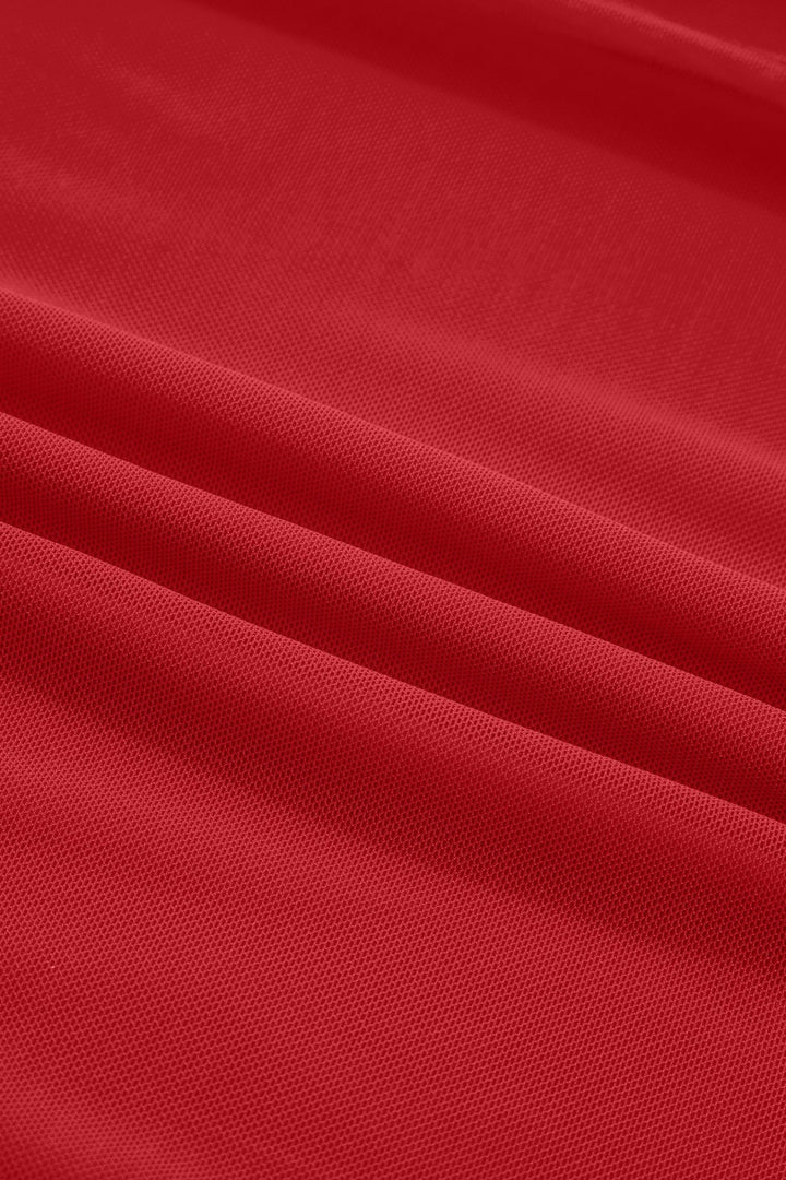 Fiery Red Sheer Mesh Patchwork High Neck Long Sleeve Top - Trendy Tops/Long Sleeve Tops in Black for Women | The802Gypsy