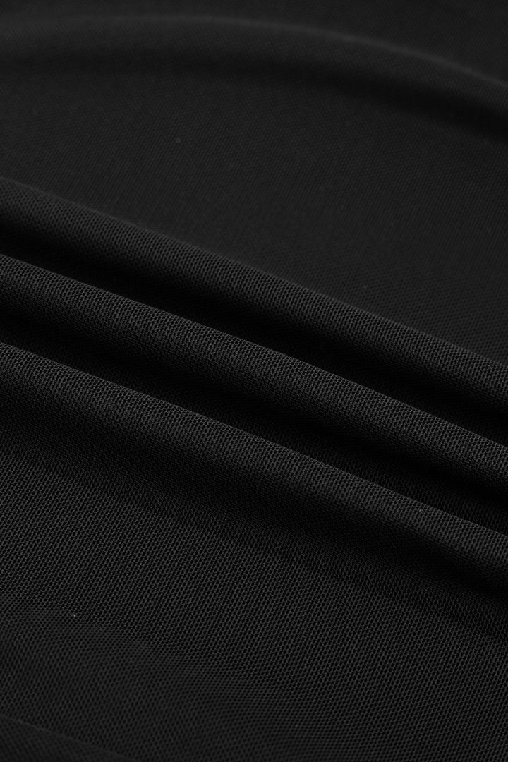 Fiery Red Sheer Mesh Patchwork High Neck Long Sleeve Top - Trendy Tops/Long Sleeve Tops in Black for Women | The802Gypsy