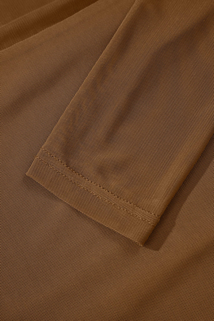 Fiery Red Sheer Mesh Patchwork High Neck Long Sleeve Top - Trendy Tops/Long Sleeve Tops in Black for Women | The802Gypsy