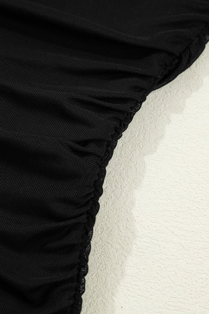 Fiery Red Sheer Mesh Patchwork High Neck Long Sleeve Top - Trendy Tops/Long Sleeve Tops in Black for Women | The802Gypsy