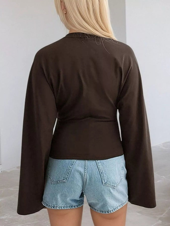 Round Neck Long - Sleeve T-Shirt - Trendy Tops/Long Sleeve Tops in Brown for Women | The802Gypsy